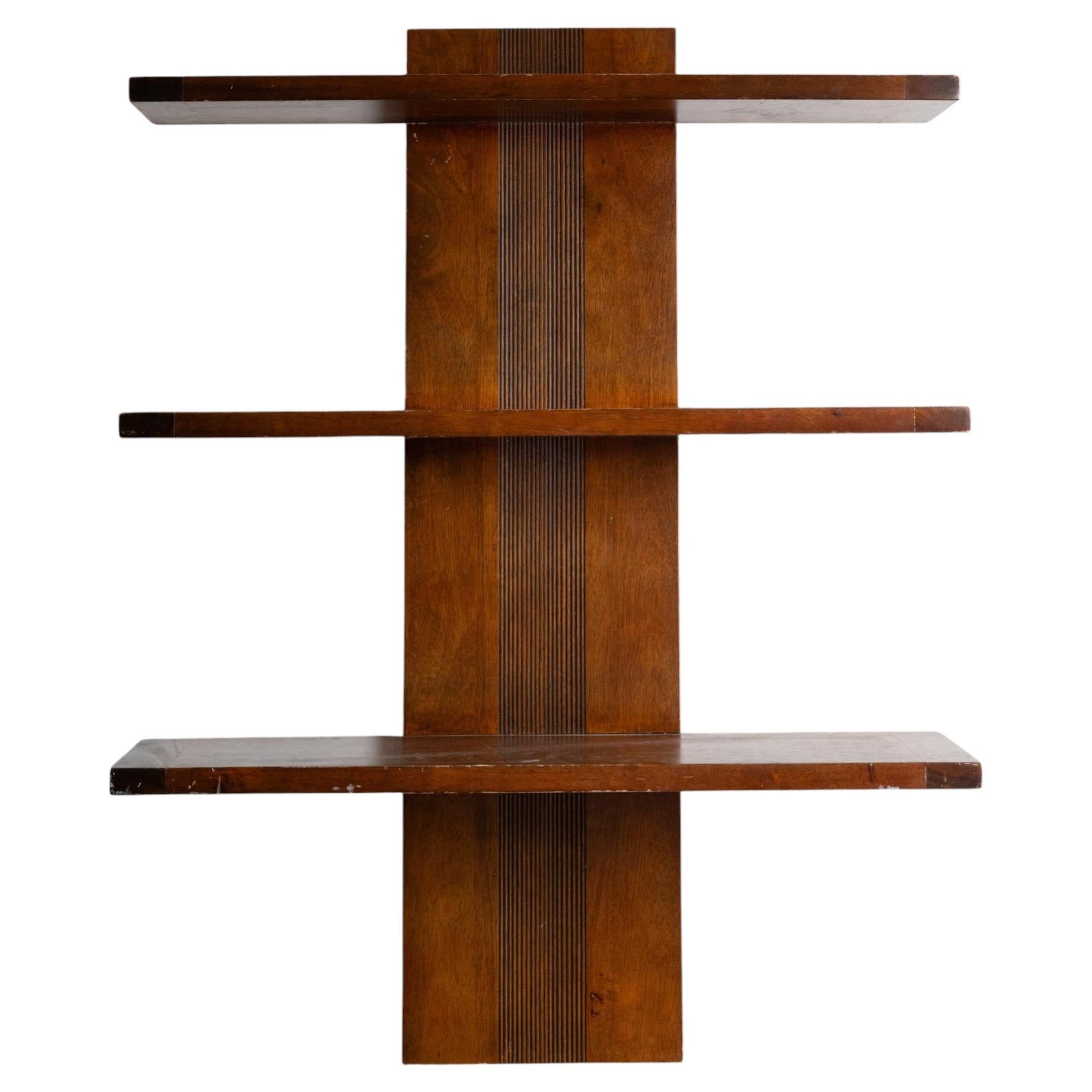 "Invisible" modernist wood 3 floors shelve - France, Circa 1950