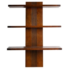 "Invisible" estantería modernista de madera de 3 pisos - Francia, Circa 1950