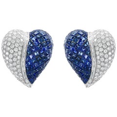 Invisible Mystery Set Sapphire and Diamond Cocktail Earring 18 Karat Gold