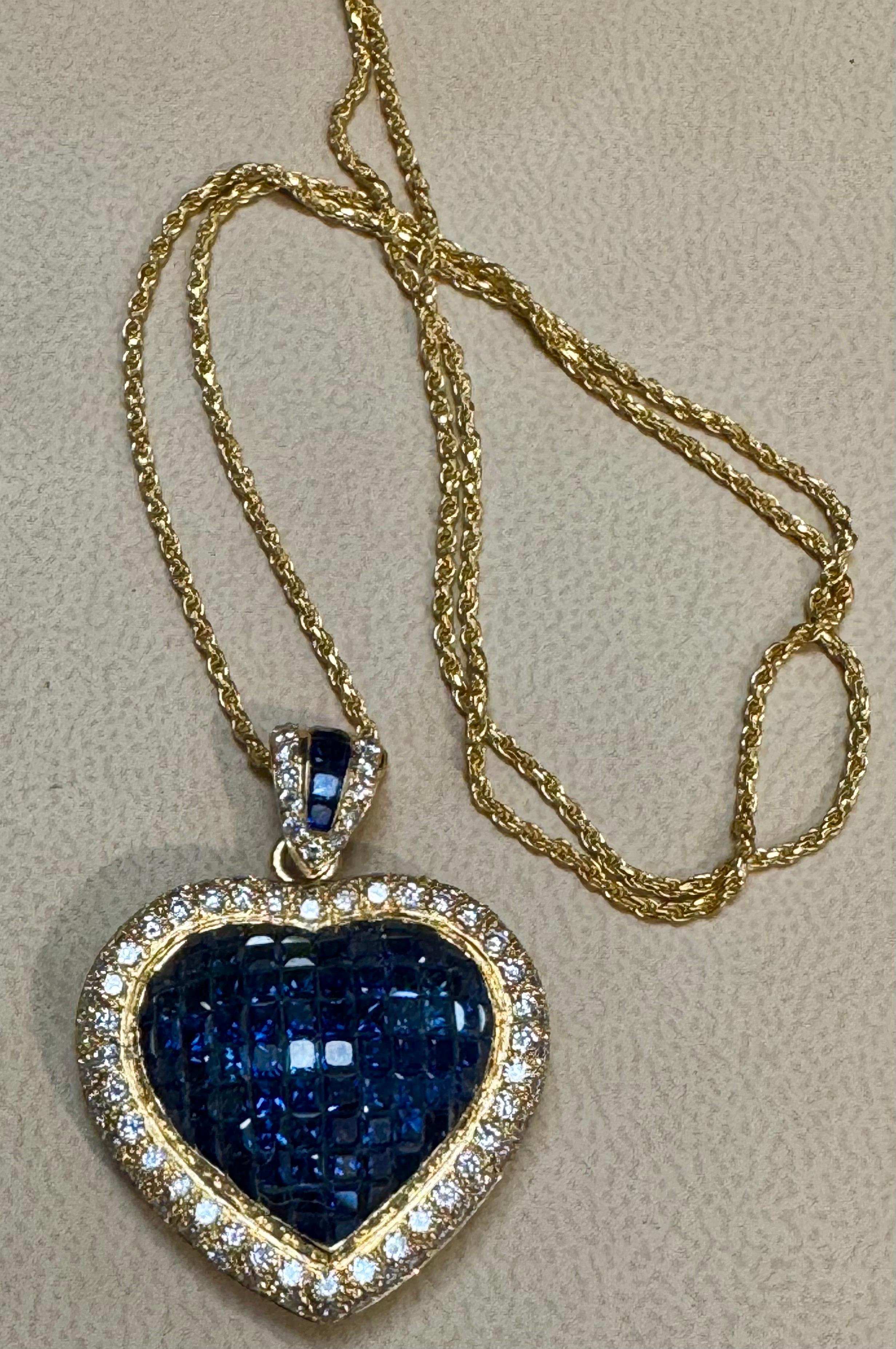 Ciondolo a cuore con zaffiro e diamante Invisible Mystery Set  18 carati  Oro giallo in vendita 9