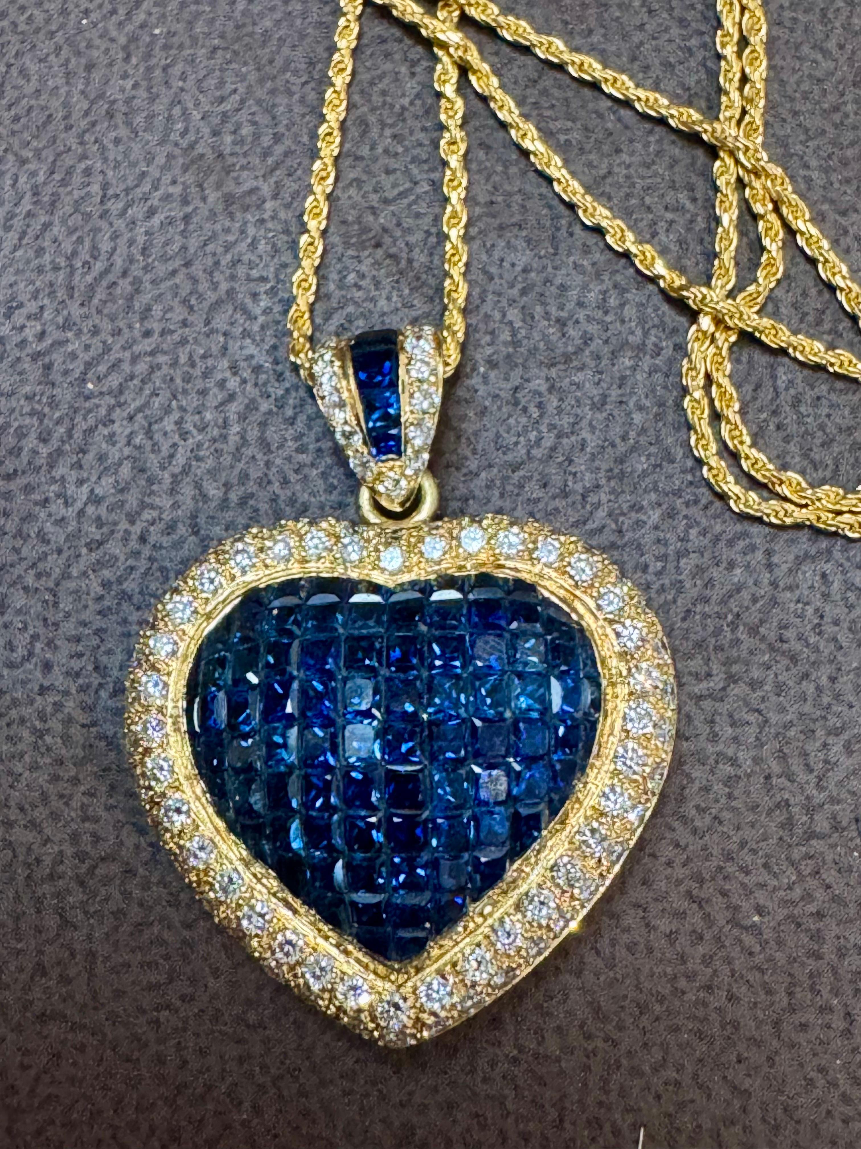 Ciondolo a cuore con zaffiro e diamante Invisible Mystery Set  18 carati  Oro giallo in vendita 2