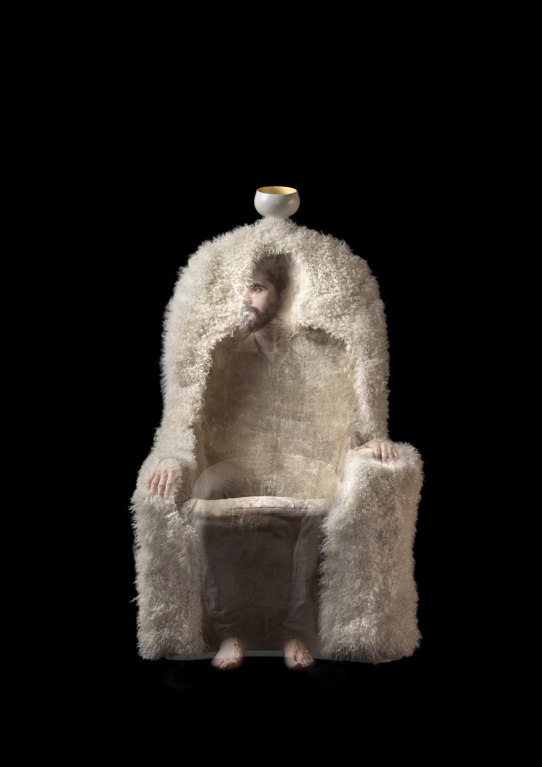 Invisible personage armchair and lamp, Salvador Dalí 
Limited edition of 20 unique pieces
Design inspired on an artwork by Salvador Dalí
Dimensions: 80 x 90 x 150 H cm
Materials: Composite structure upholstered in sheepskin.
 Polyamide lacquered