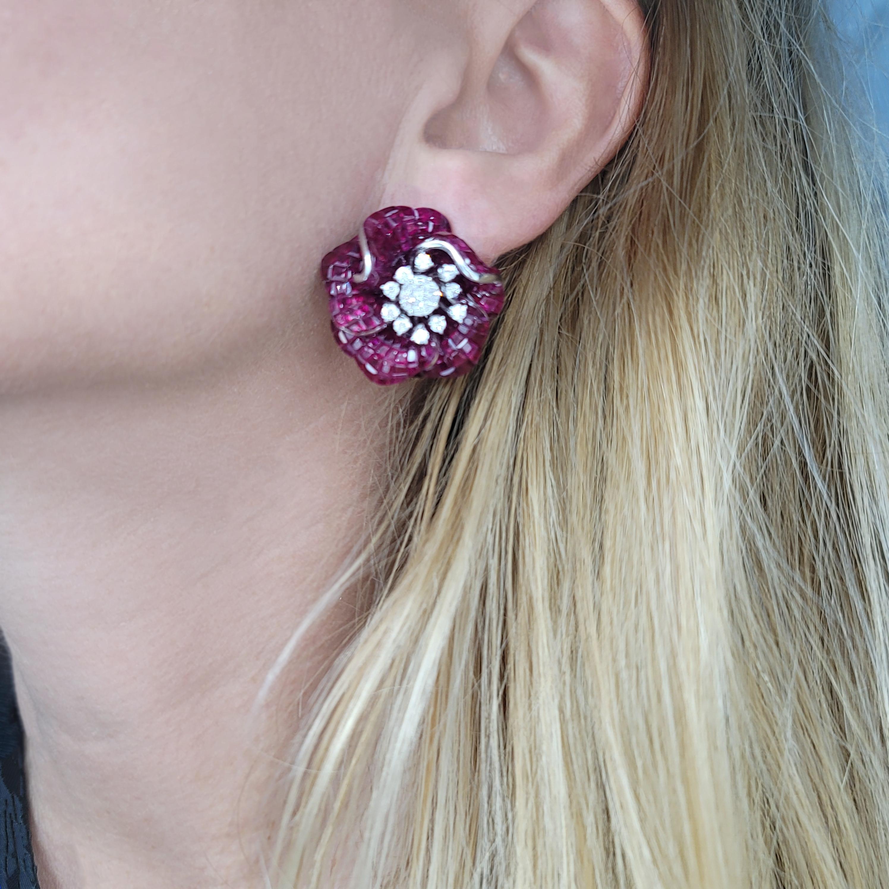Artist Invisible Ruby and Diamond Earrings