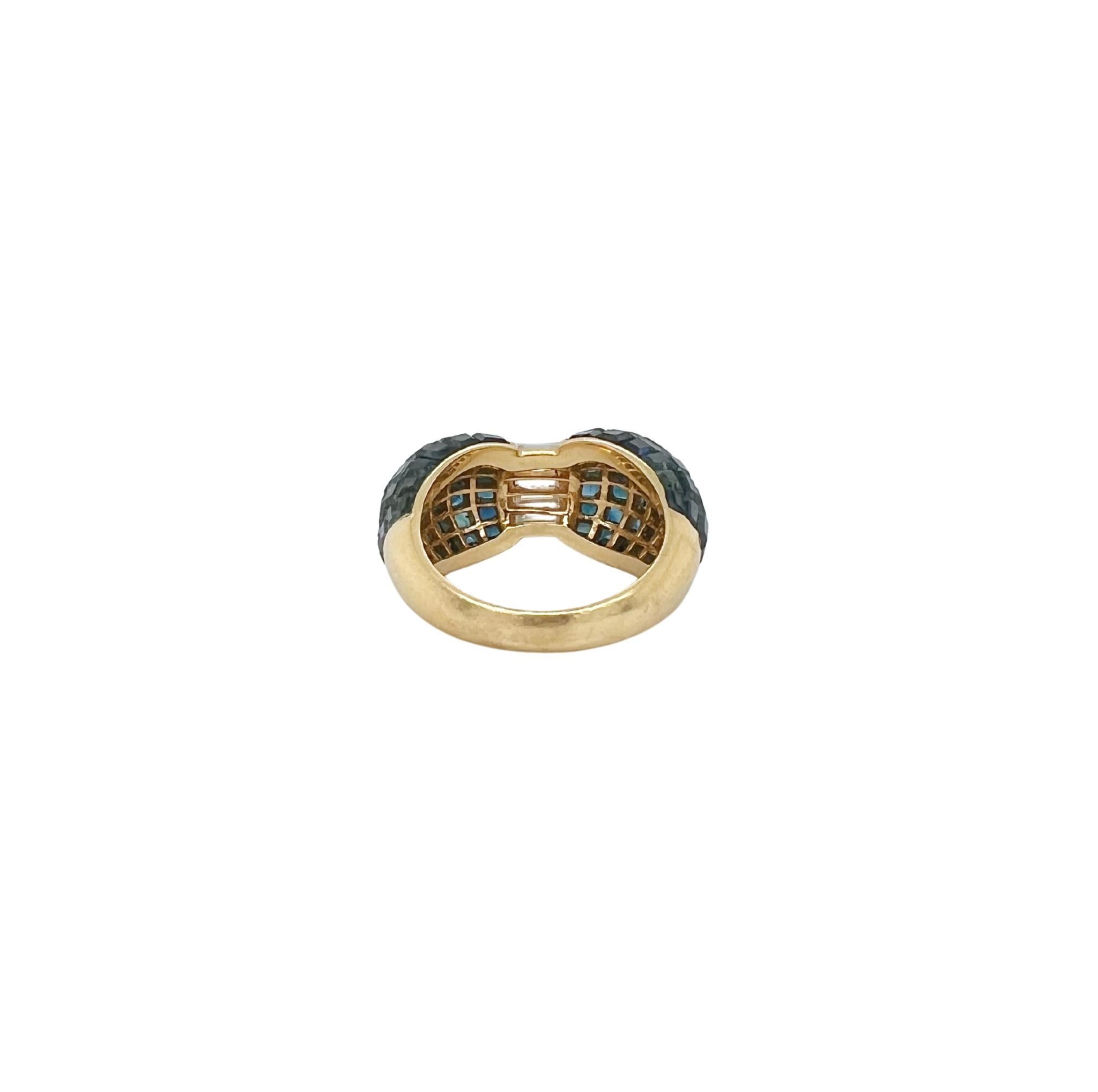 Mixed Cut Invisible Sapphire Diamond 18k Gold Ring For Sale