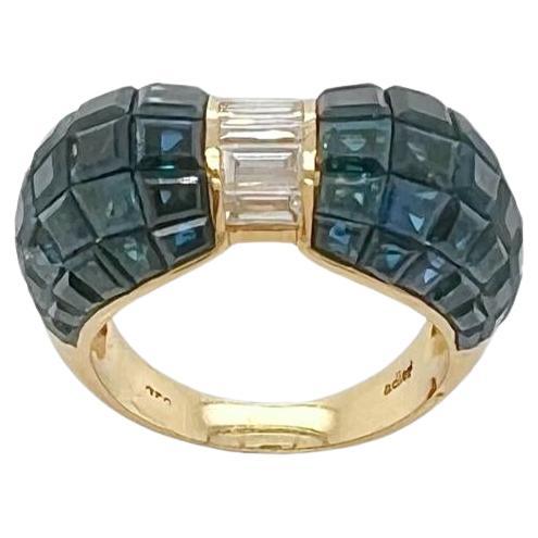 Invisible Sapphire Diamond 18k Gold Ring For Sale