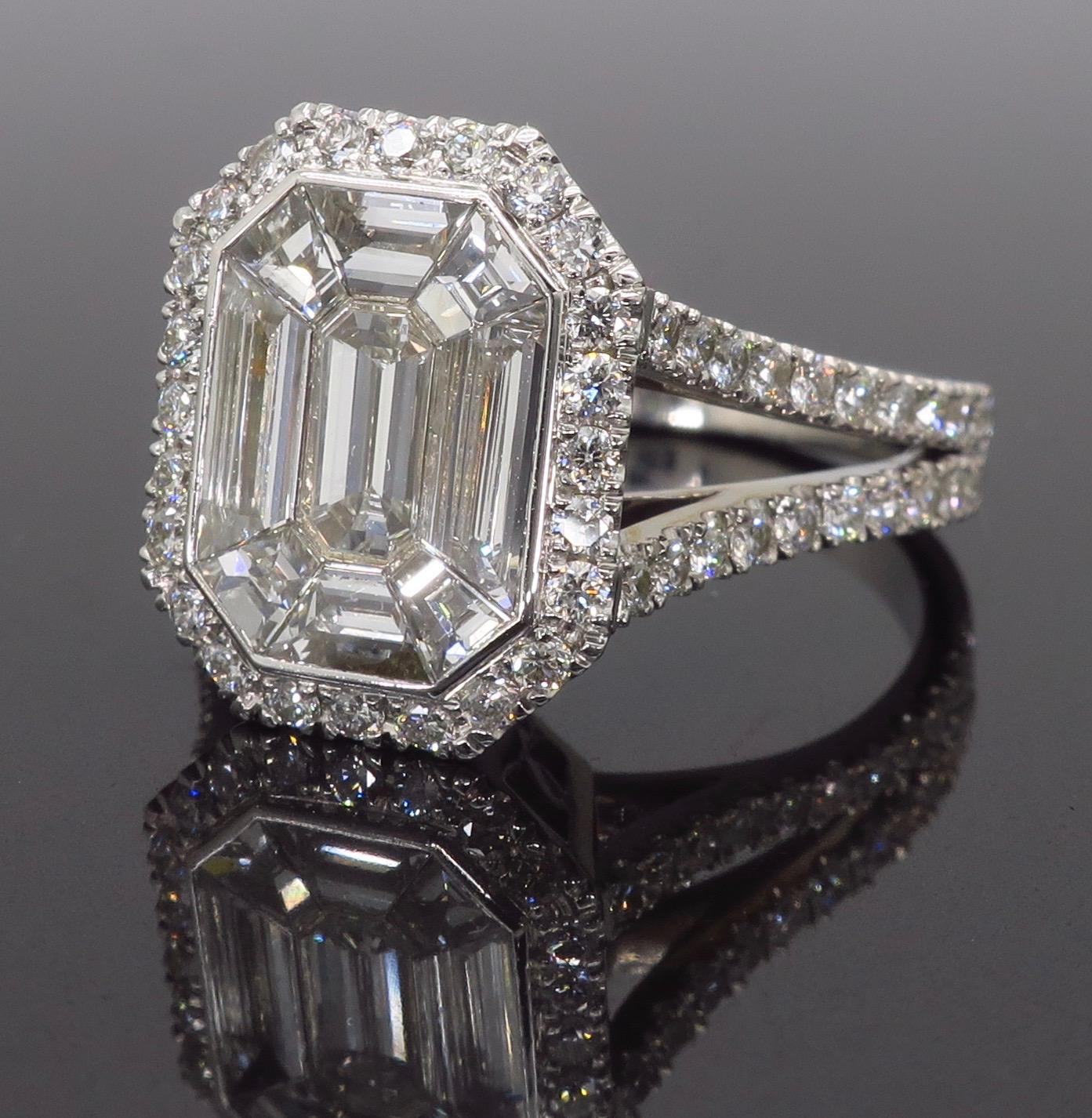 Invisible Set 2.00 Carat Emerald Cut Diamond Engagement Ring In Excellent Condition In Webster, NY