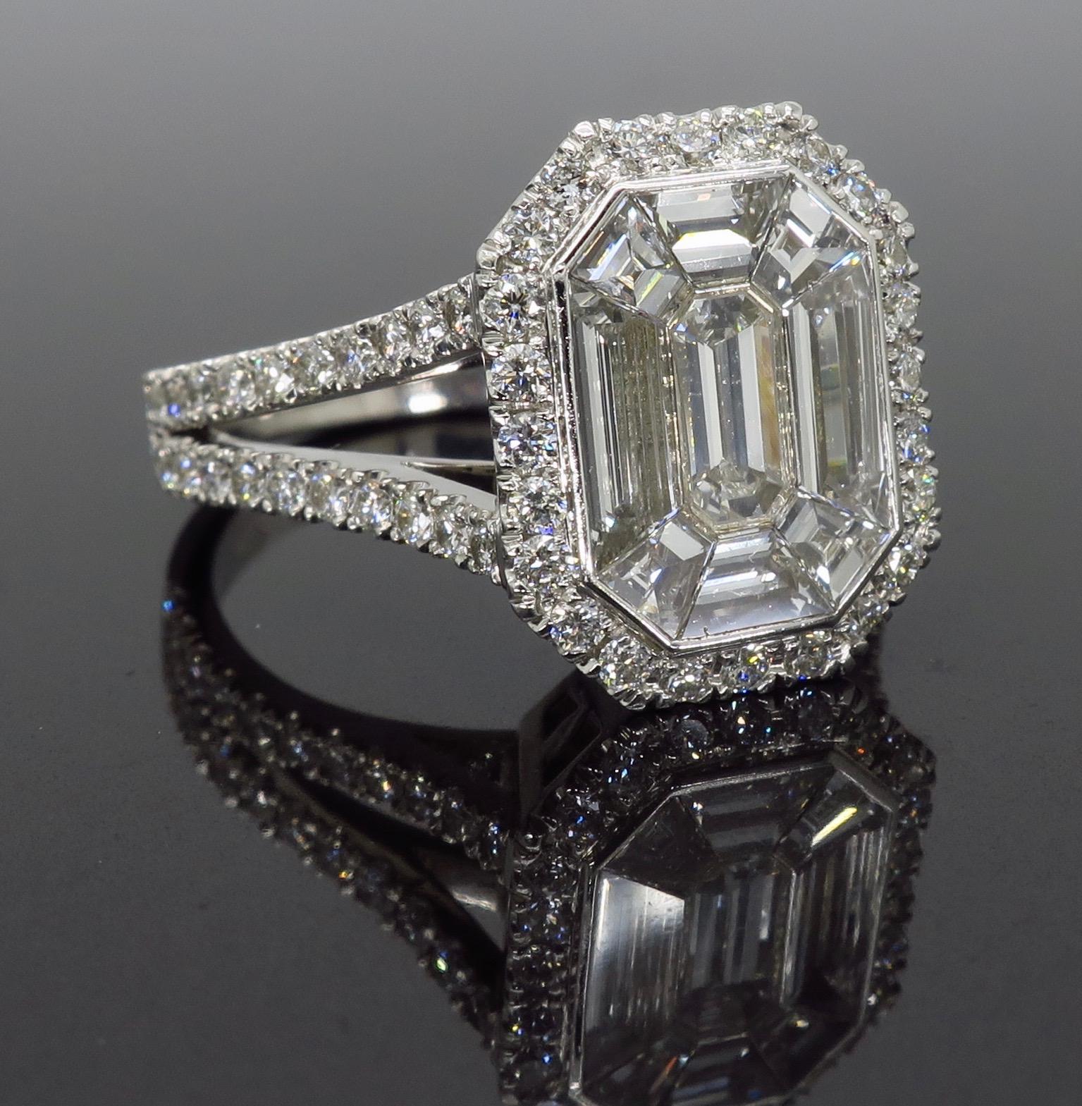Invisible Set 2.00 Carat Emerald Cut Diamond Engagement Ring 3