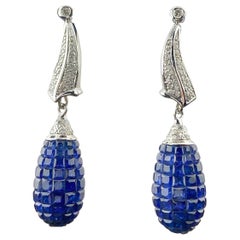 Unsichtbare Ohrringe mit 28,51 Karat blauem Saphir und 1,50 Karat Diamant