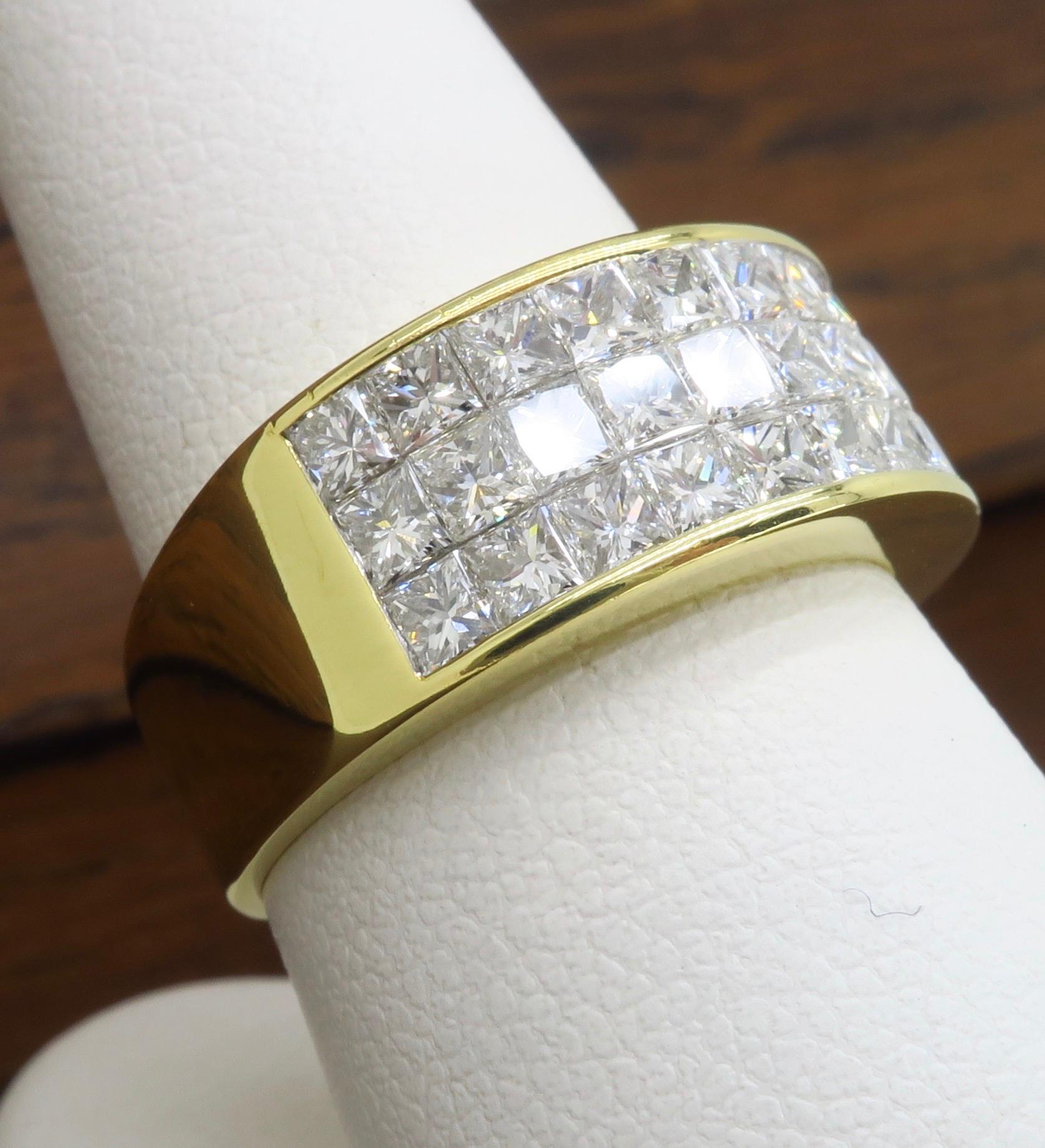 Fascia con diamanti taglio principessa da 3,05 carati in oro giallo 18 carati con incastonatura invisibile 6