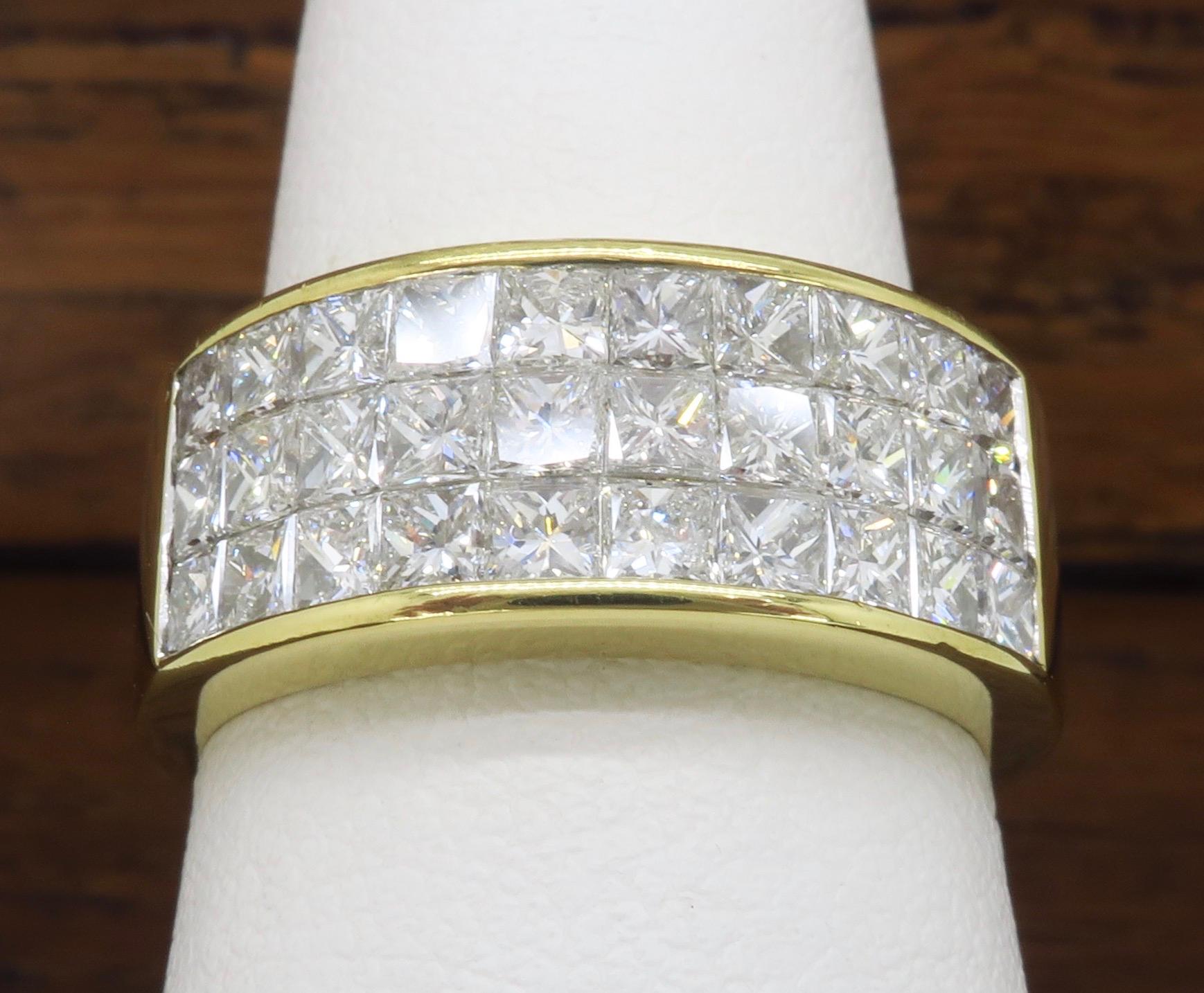 Invisible Set 3.05 Carat Princess Cut Diamond Band in 18 Karat Yellow Gold 10