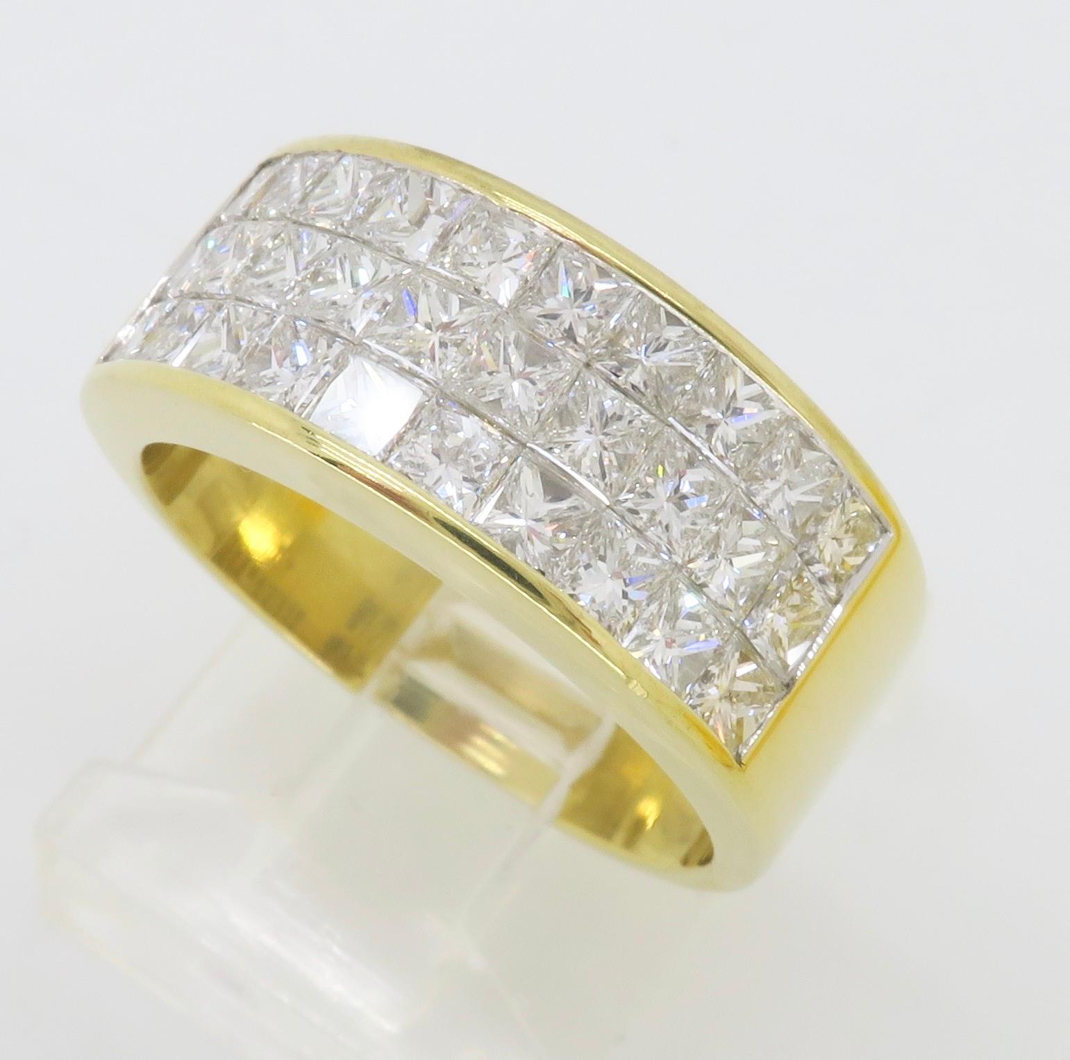 Invisible Set 3.05 Carat Princess Cut Diamond Band in 18 Karat Yellow Gold 12