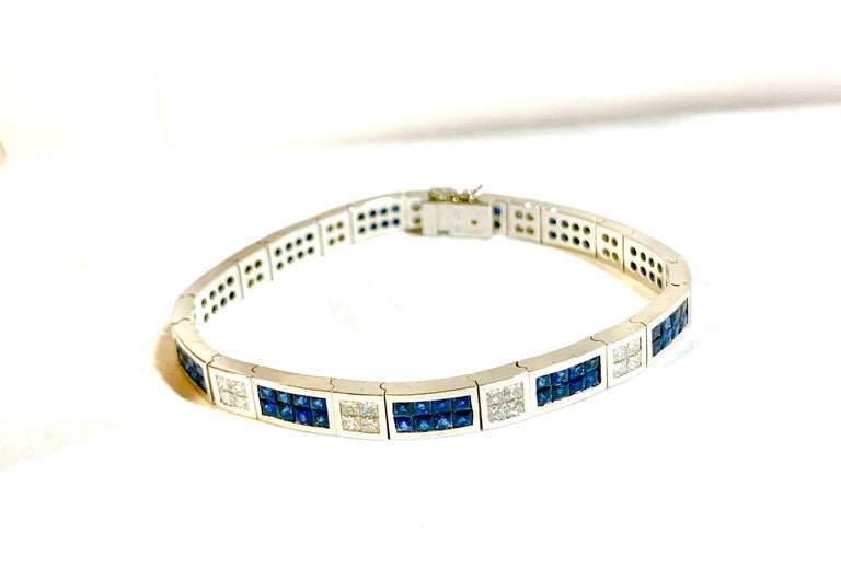 Invisible Set 6.50 Carat Sapphire and Diamond Bracelet For Sale at 1stDibs