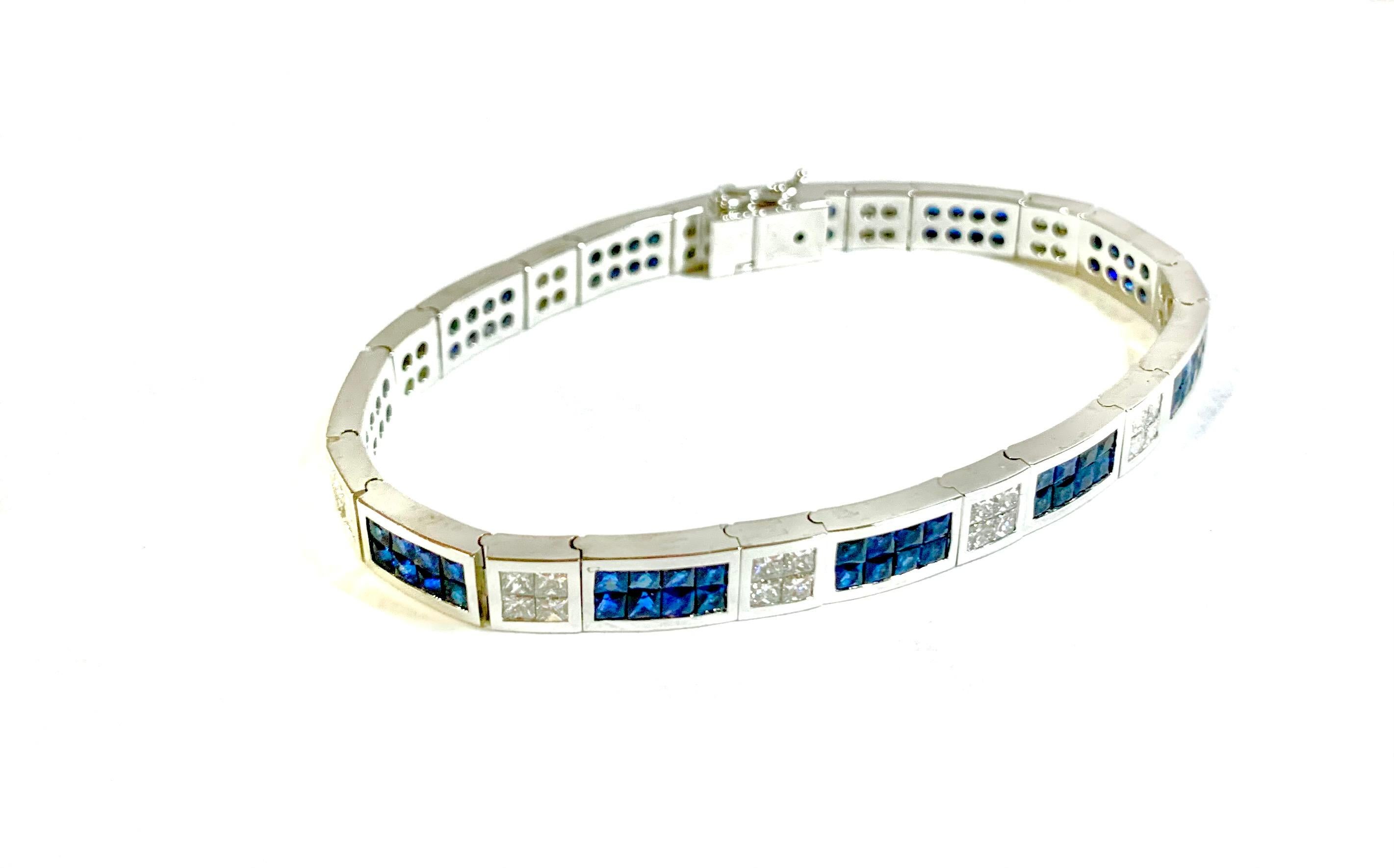 Invisible Set 6.50 Carat Sapphire and Diamond Bracelet In New Condition For Sale In New York, NY