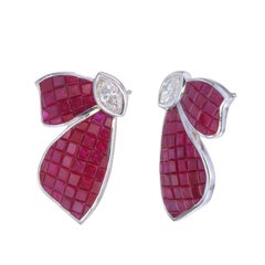 18kt white gold Invisible set butterfly Ruby & diamond earrings