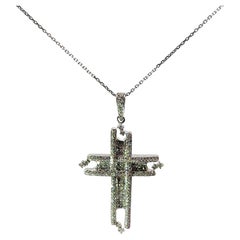 Collar Cruz Colgante Oro Blanco 14k Diamante Engastado Invisible