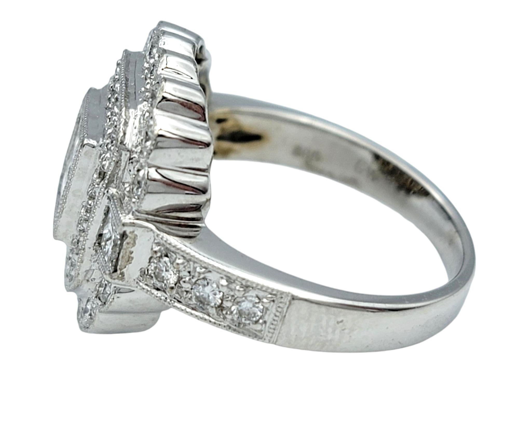 Invisible Set Diamond Double Halo Milgrain Engagement Ring 14 Karat White Gold In Good Condition For Sale In Scottsdale, AZ