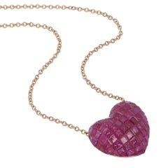 Collana con rubino incastonato invisibile in oro rosa 18kt