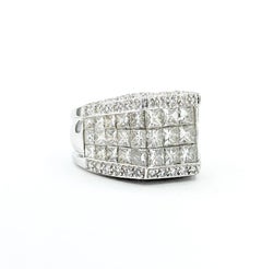 Invisible-Set Princess and Round Diamond Cocktail Ring in 18k White Gold