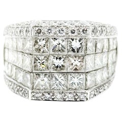 Invisible-Set Princess and Round Diamond Cocktail Ring in 18k White Gold