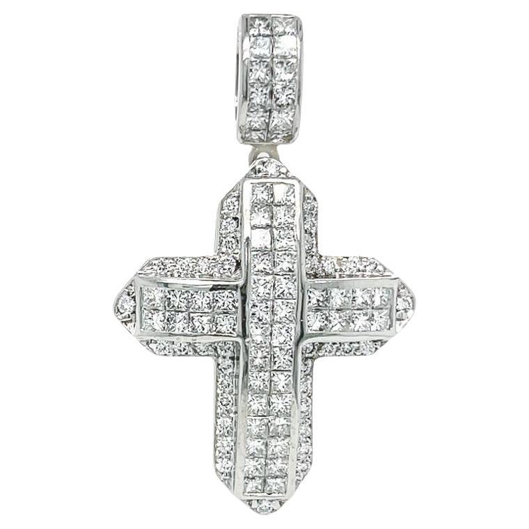 Invisible Set Princess Cut and Round Diamond Cross in Platinum