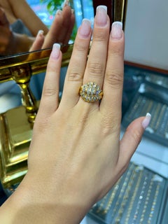 Invisible Set Princess Cut  Baguette Diamond Statement Ring 18 Karat 4.00 Carat