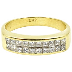 Invisible Set Princess Cut Diamond Band 18 Karat Yellow Gold