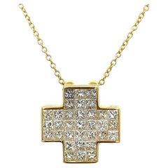 Invisible Set Princess Cut Diamond Cross 1.30ct of Diamonds in 18ct Yellow Gold