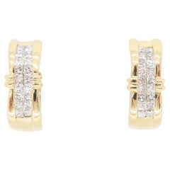 Invisible Set Princess Cut Diamond Huggie Earrings