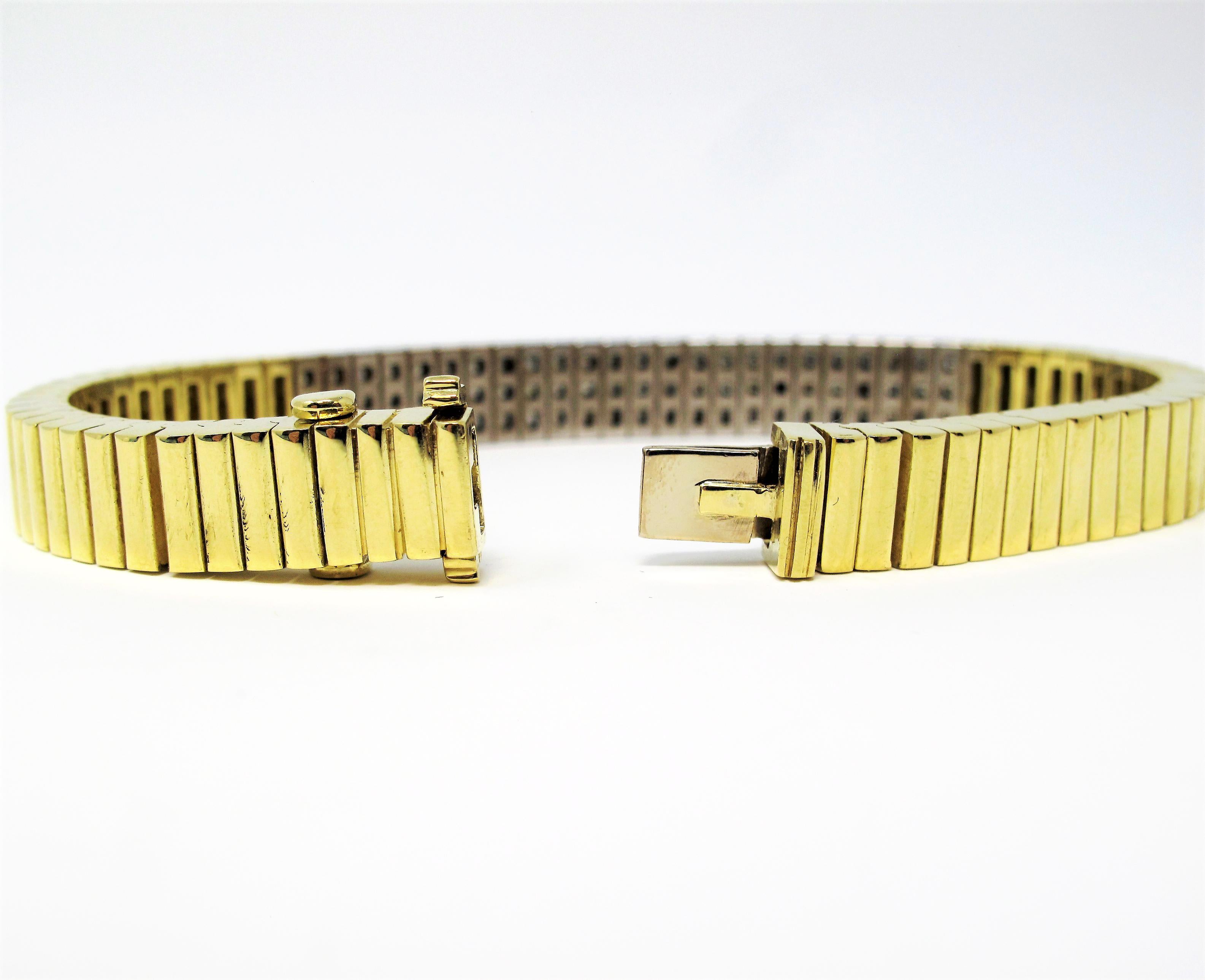 Invisible Set Princess Cut Diamond Line Bracelet with Two-Tone 18 Karat Gold 1