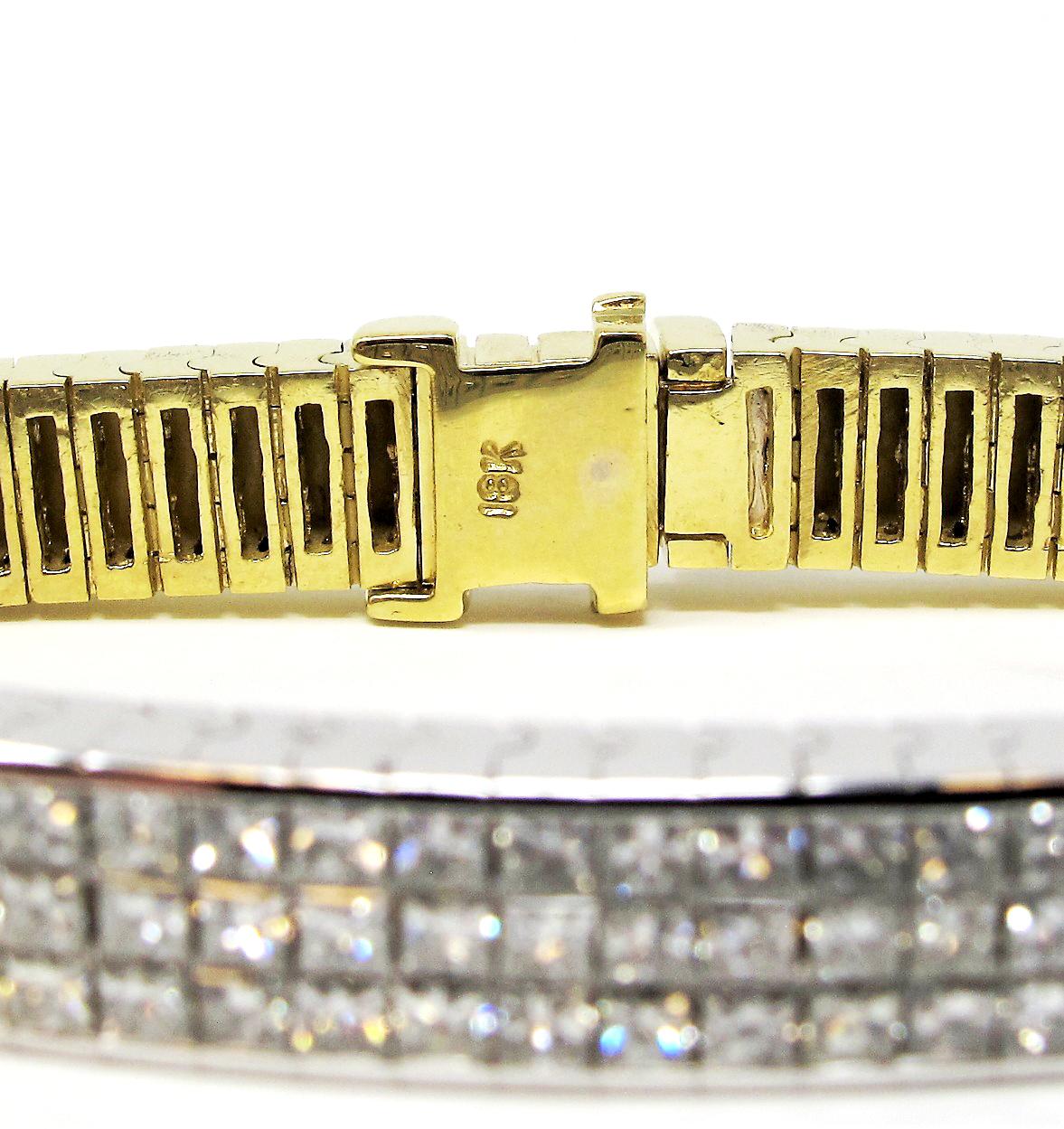 Invisible Set Princess Cut Diamond Line Bracelet with Two-Tone 18 Karat Gold 2