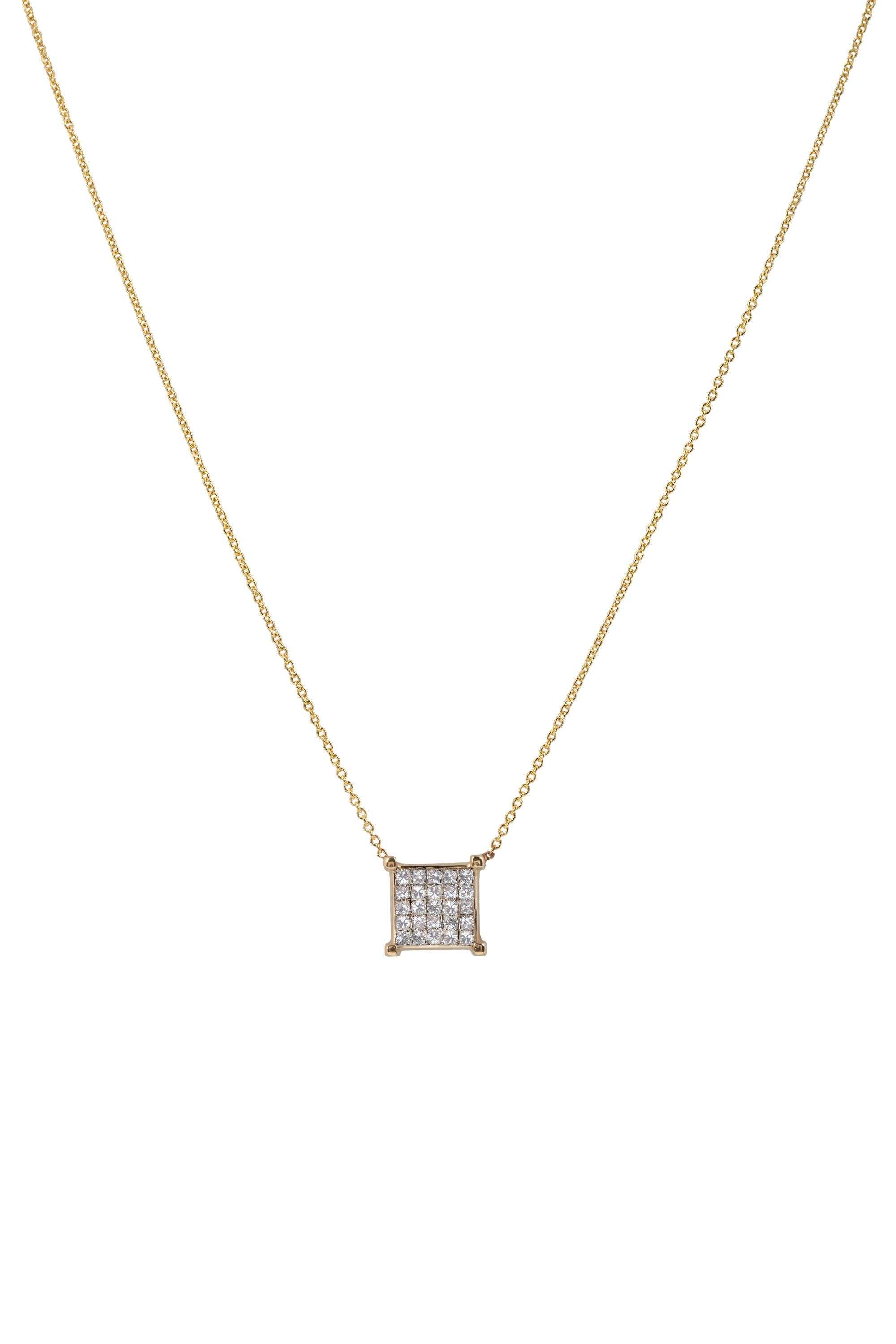 Invisible Set Princess Cut Diamond Pendant Necklace In Excellent Condition For Sale In beverly hills, CA