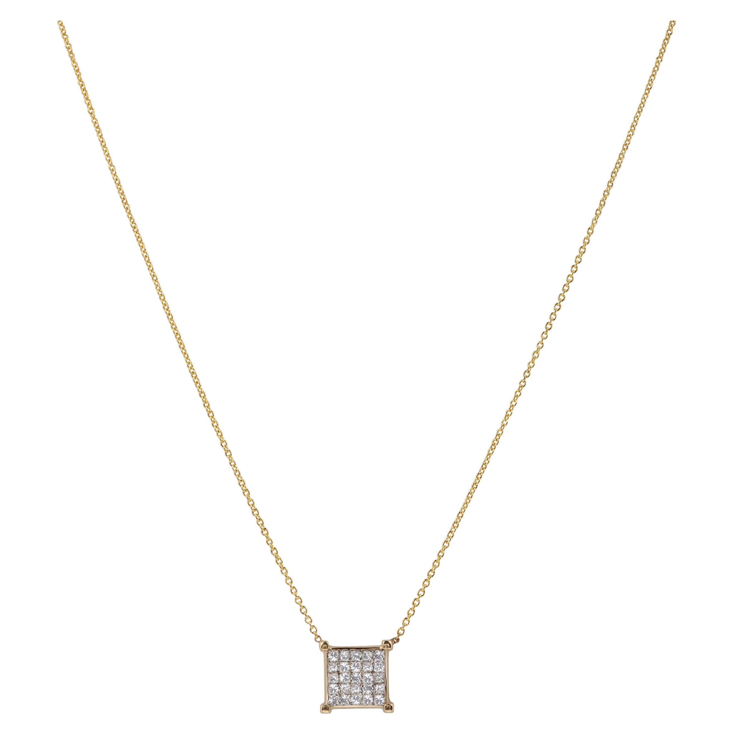 Invisible Set Princess Cut Diamond Pendant Necklace For Sale