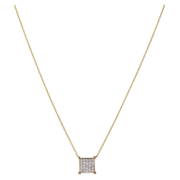 Invisible Set Princess Cut Diamond Pendant Necklace For Sale at 1stDibs