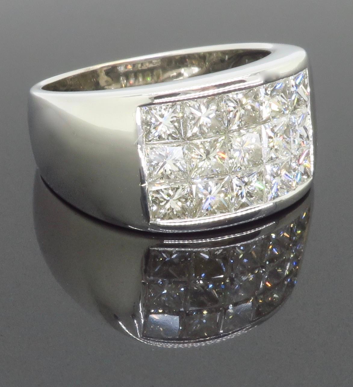 Invisible Set Princess Cut Diamond Ring Made in 18k White Gold 1