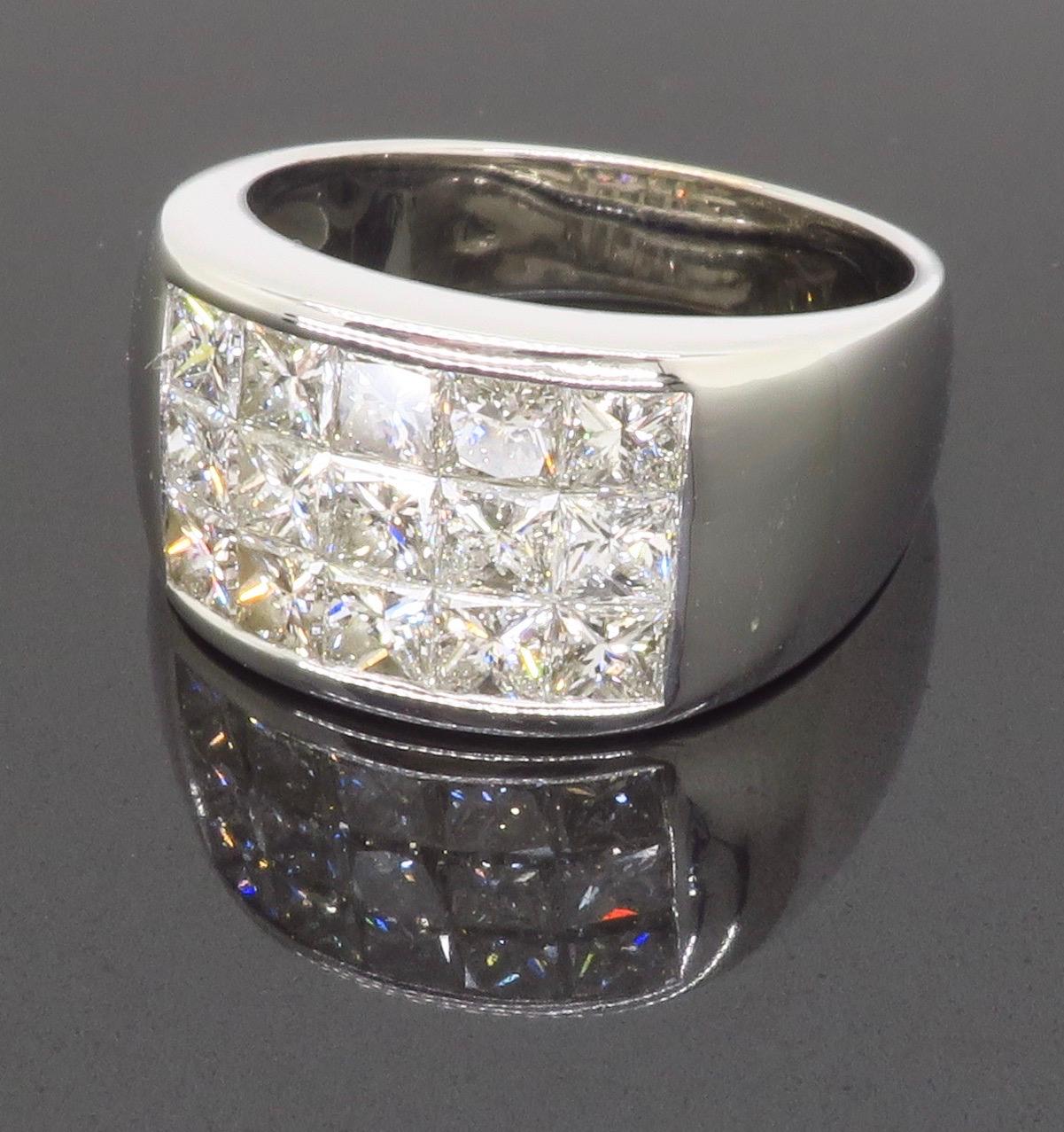 Invisible Set Princess Cut Diamond Ring Made in 18k White Gold 3