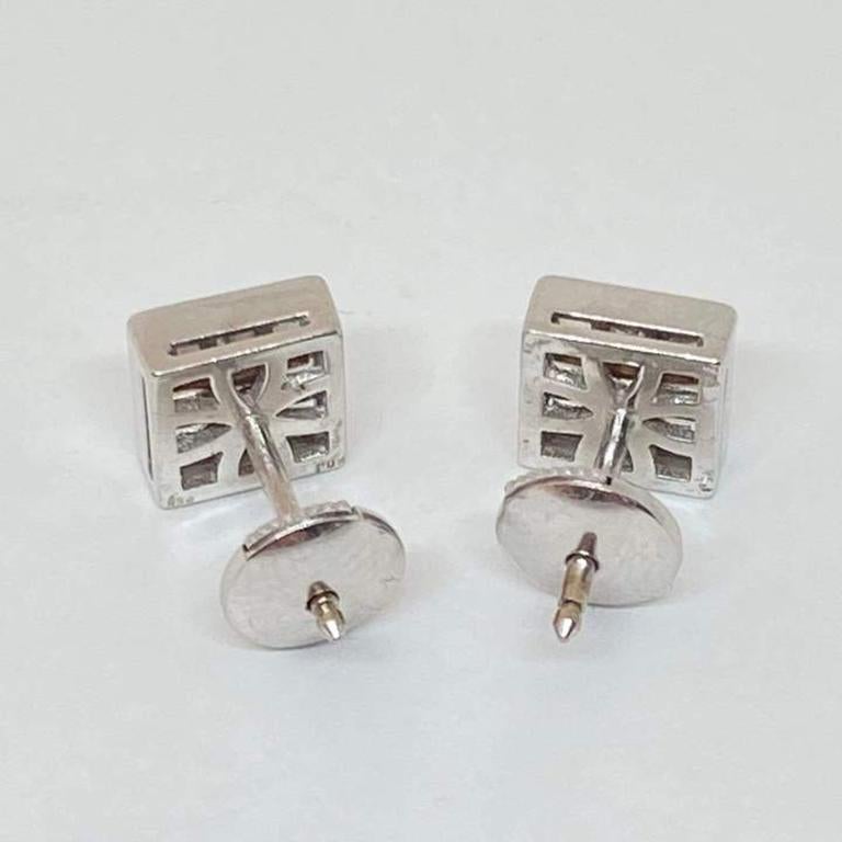 Invisible Set Princess Cut Diamond Square Post Earrings 18Kw .90Ctw In New Condition For Sale In Carmel-by-the-Sea, CA