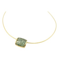 Invisible Set Princess Cut Green Sapphire Aerodynamic 18K Gold Pendant Necklace