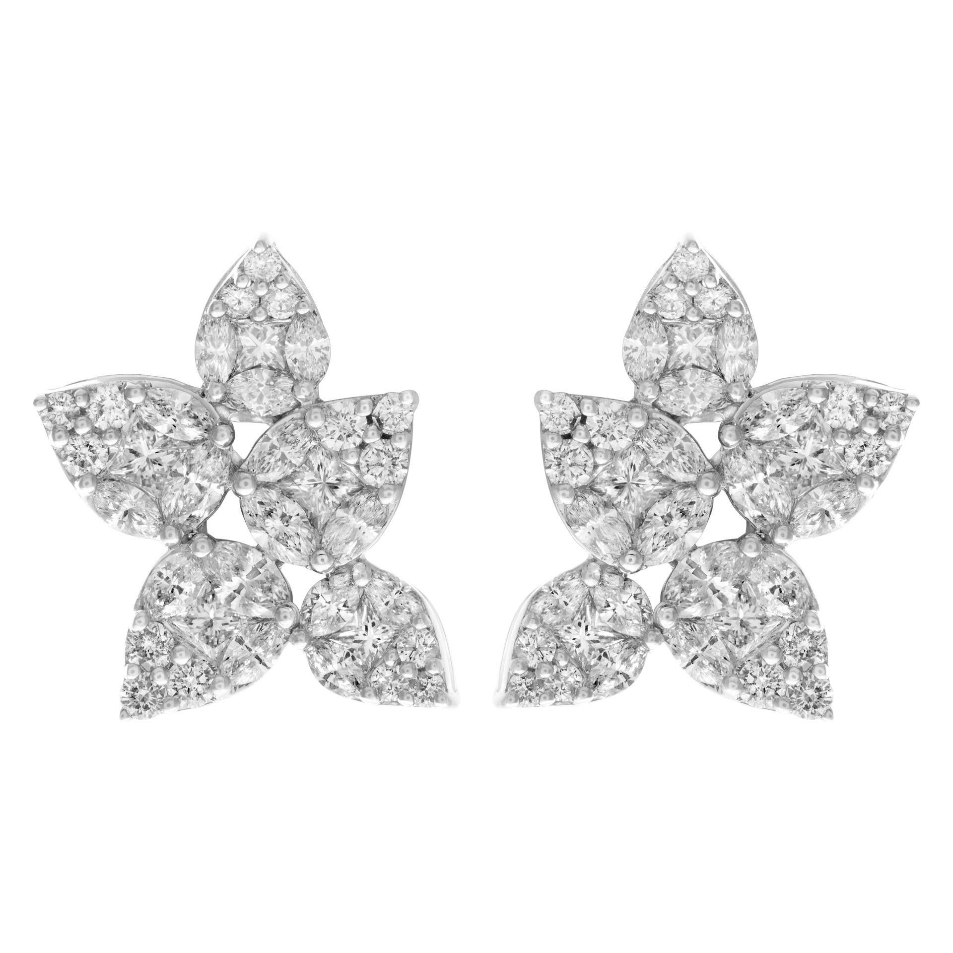 ESTIMATED RETAIL: $19,800 YOUR PRICE: $12,980 - Flower earrings made up of approximately 4.50 carats of diamonds in a mosaic style! Approximately - marquise (2.40 carats), princess (1.50 carats) & round (0.60 carats) cut G-H color, VS clarity