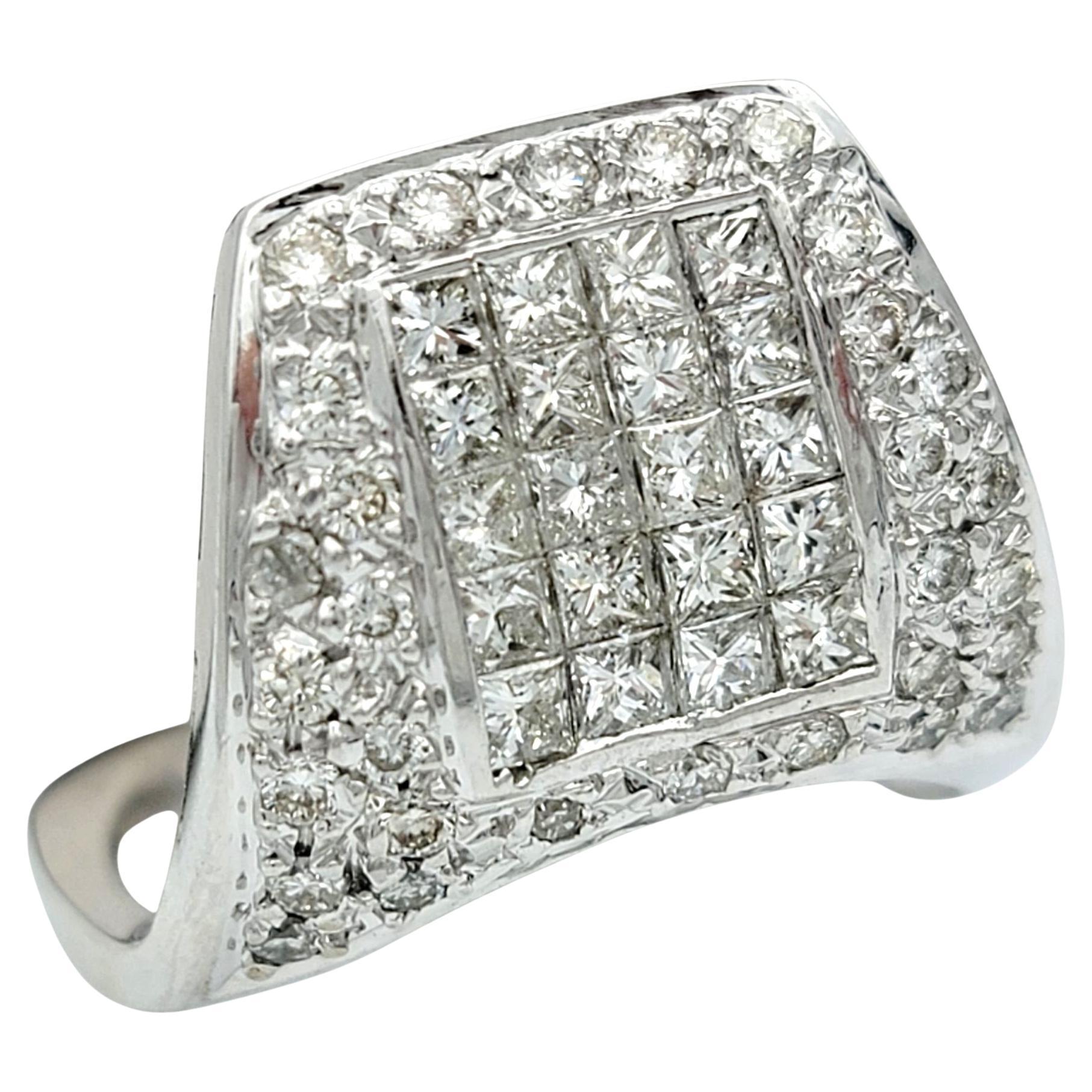Invisible Set Round & Princess Diamond Contemporary Cocktail Ring 18 Karat Gold
