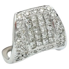 Invisible Set Round & Princess Diamond Contemporary Cocktail Ring 18 Karat Gold