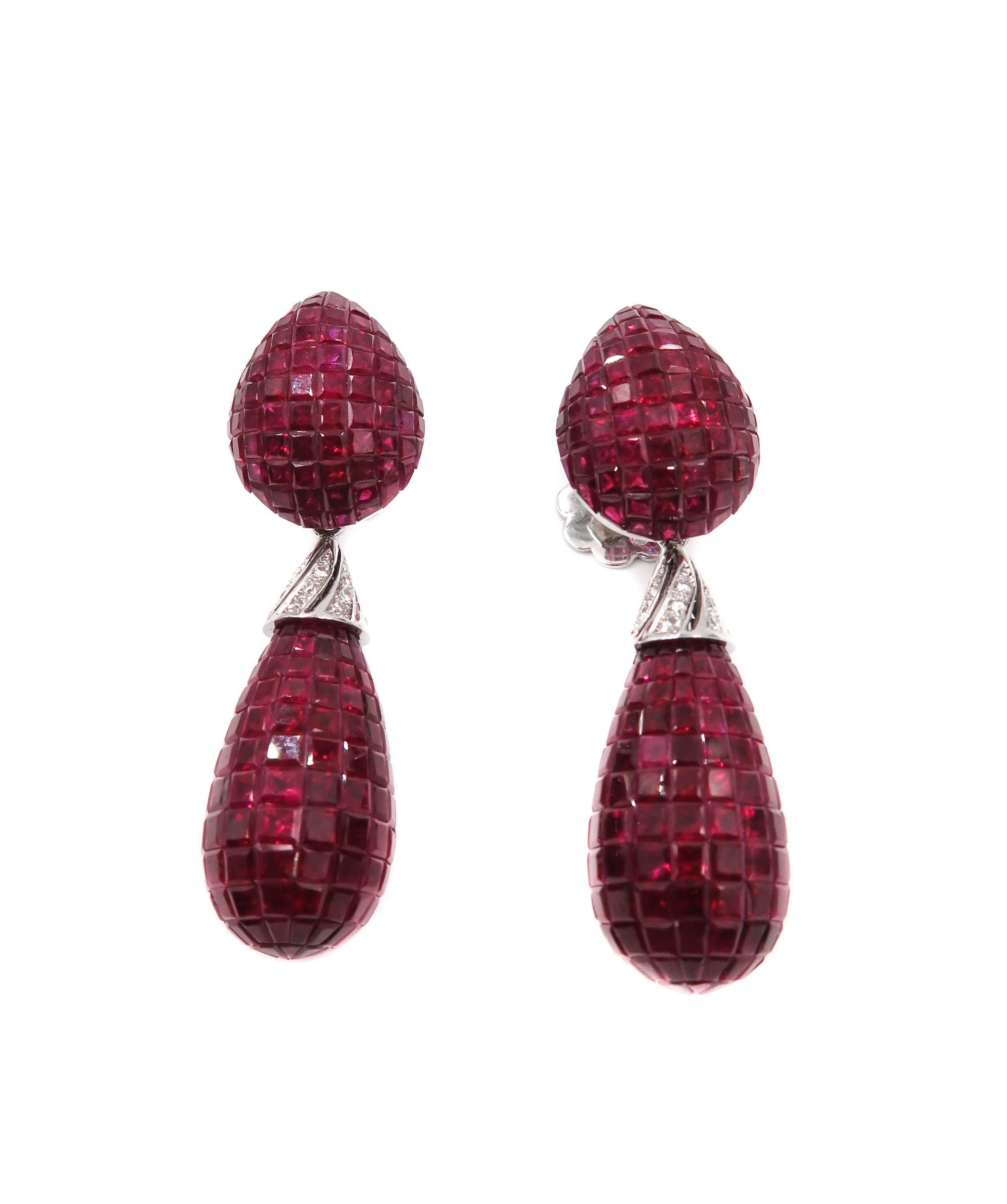 Artist Invisible Set Ruby and Diamond Drop Earrings