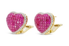 Invisible Set Ruby and Diamond Heart Earrings