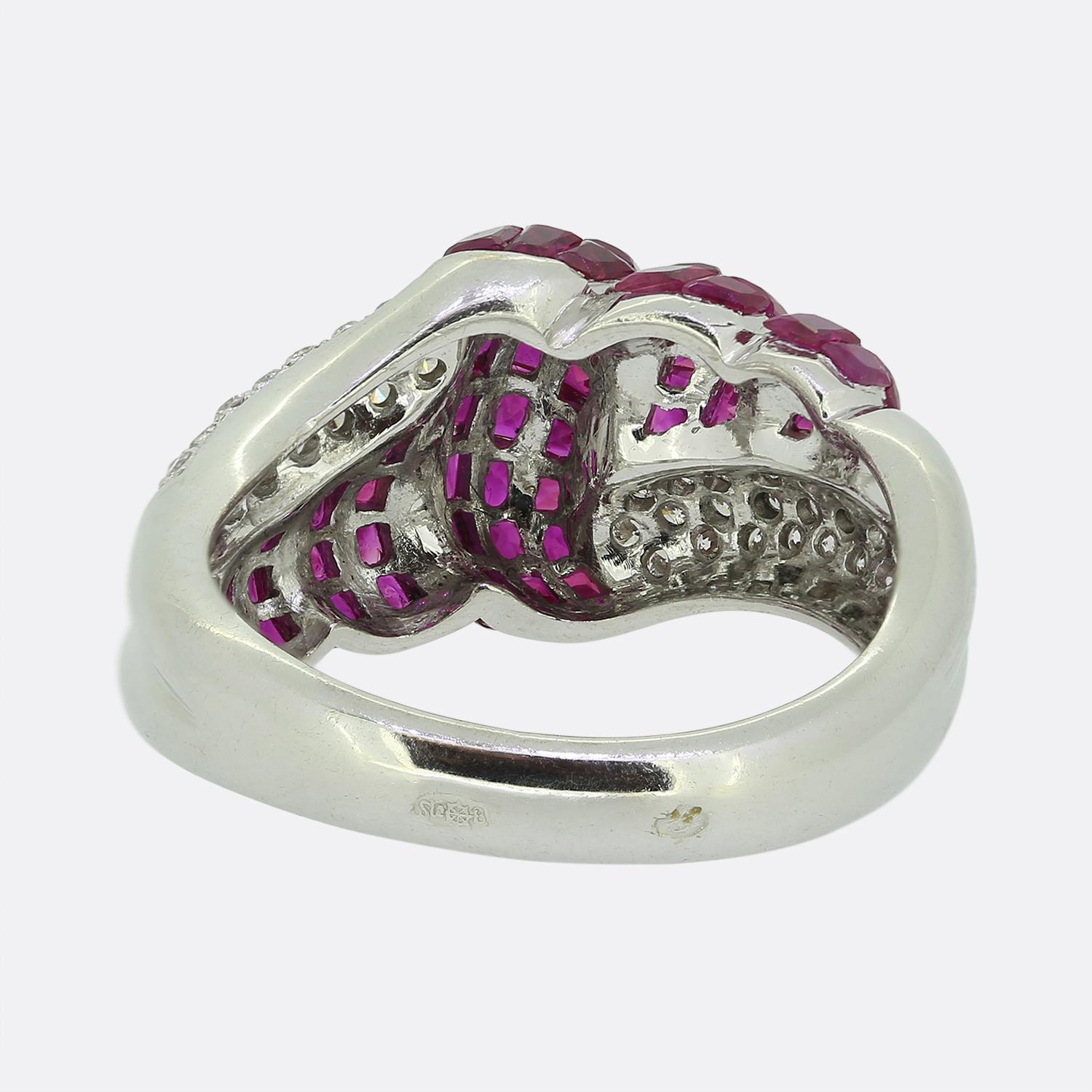 Invisible Set Ruby and Diamond Swirl Ring In Good Condition For Sale In London, GB