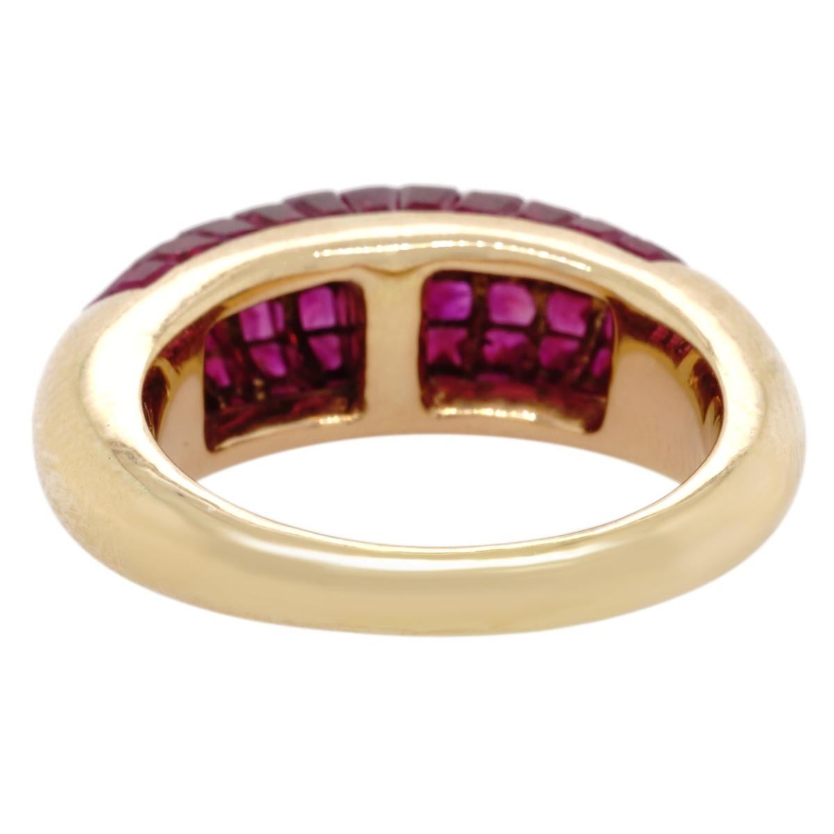 Modern Invisible Set Ruby and Gold Ring For Sale