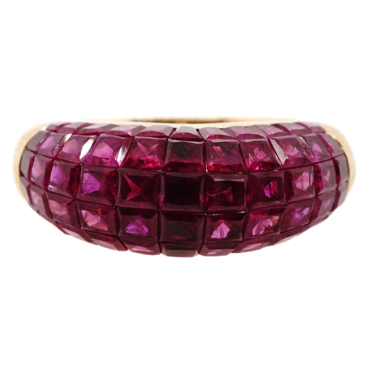 Invisible Set Ruby and Gold Ring In Excellent Condition For Sale In New York, NY