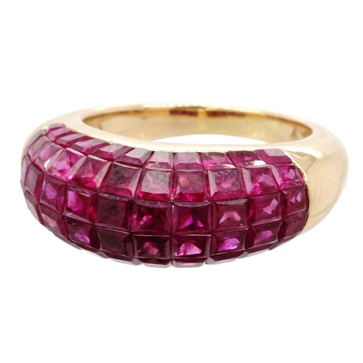 Women's Invisible Set Ruby and Gold Ring For Sale