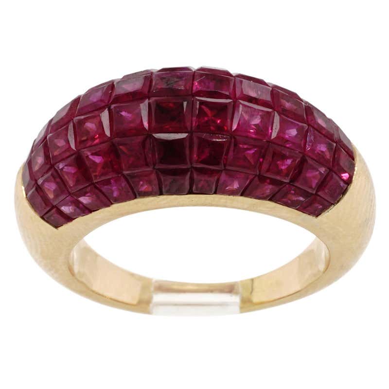 Diamond Ruby Invisible Setting Bow Yellow Gold Ring at 1stDibs ...