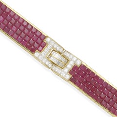 Invisible Set Ruby Diamond 18K Yellow Gold Bracelet