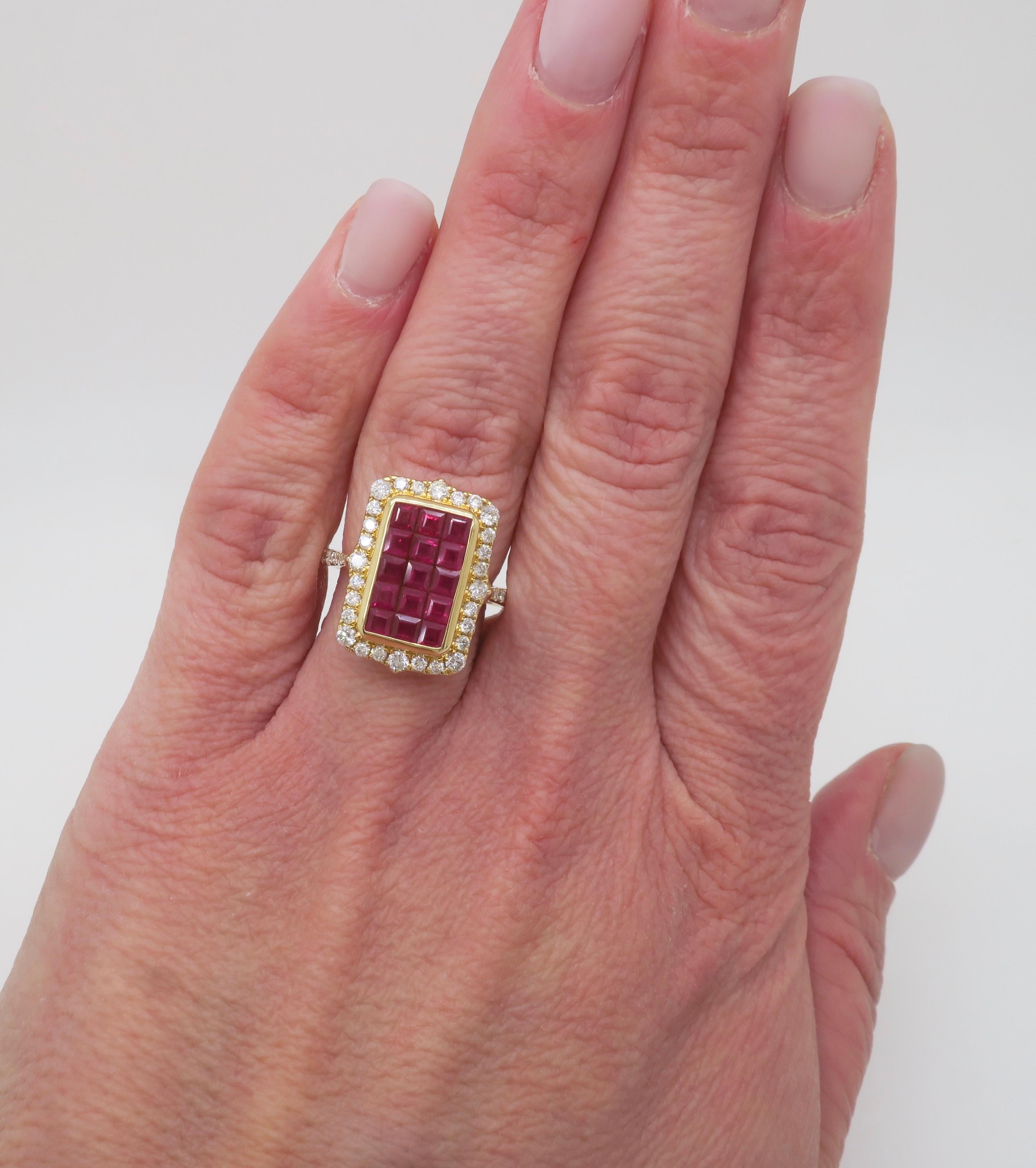 Taille princesse Invisible Set Ruby & Diamond Cocktail Ring en vente