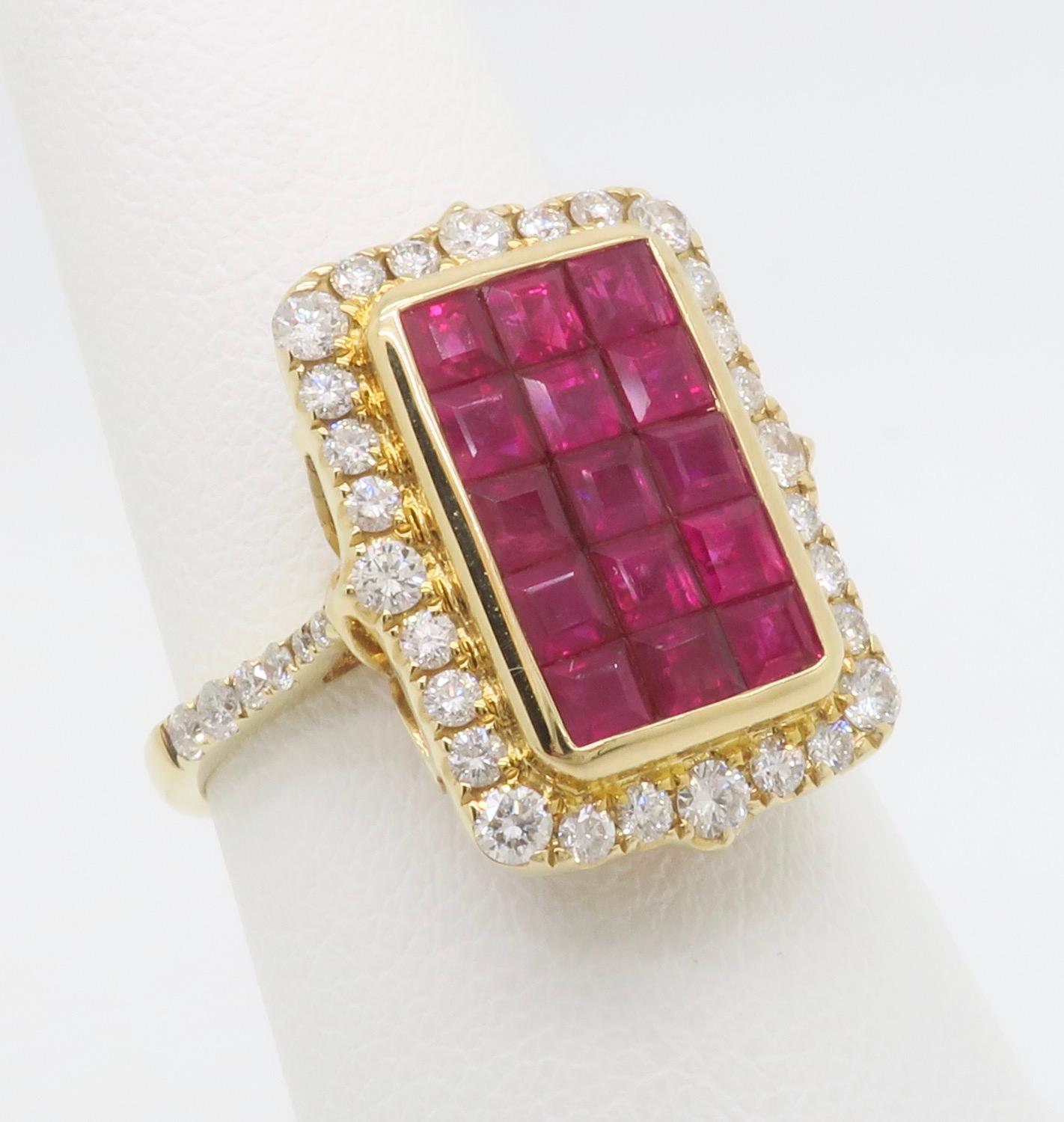 Invisible Set Ruby & Diamond Cocktail Ring en vente 1